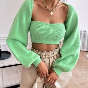 Shein Mint Sleeve Shrug Cardigan & Tube Knit Top Crop Top Small
